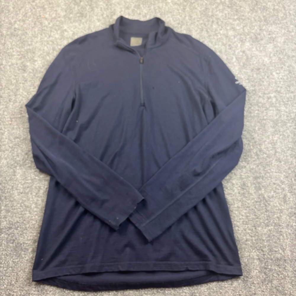 ICEBREAKER Mens Merino Wool Navy Blue 1/4 Zip Long Sleeve Baselayer Shirt  Large